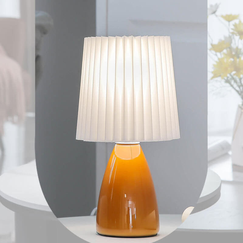 Scandinavian Retro Pleated Shade Glass Base Light Table Lamp