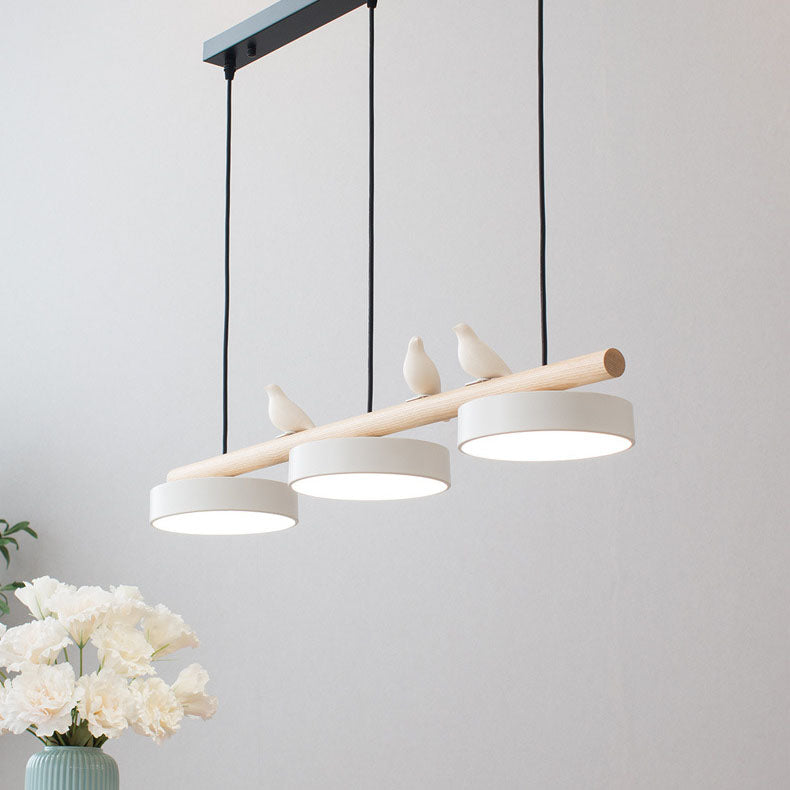 Scandinavian Round Resin Bird Wood Linear Island LED Chandelier Light