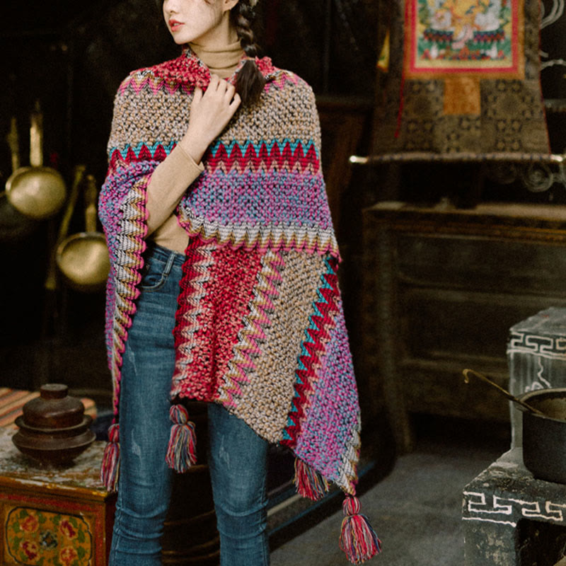 Tibetan Shawl Knitting Warm Cloak Tibetan Tassel Scarf