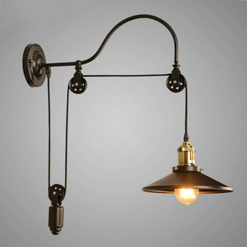 Retro Industrial Wrought Iron Light Pulley Wall Sconce Lamp