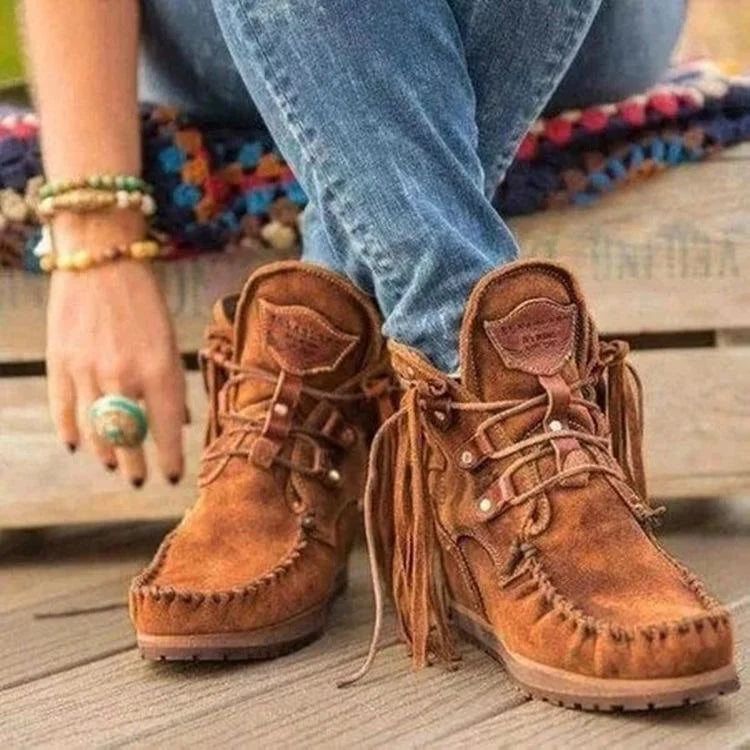 Retro Fringe Moccasin Leather Winter Boots