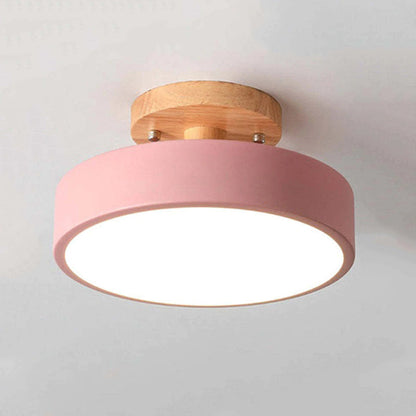 Round LED Flush Mount Ceiling Light Modern Wood/Acrylic