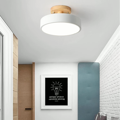 Round LED Flush Mount Ceiling Light Modern Wood/Acrylic