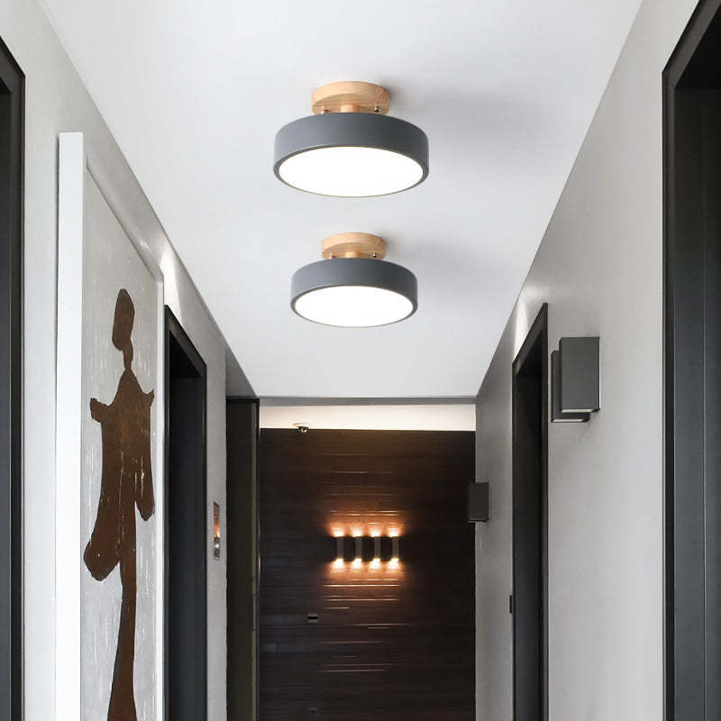 Round LED Flush Mount Ceiling Light Modern Wood/Acrylic