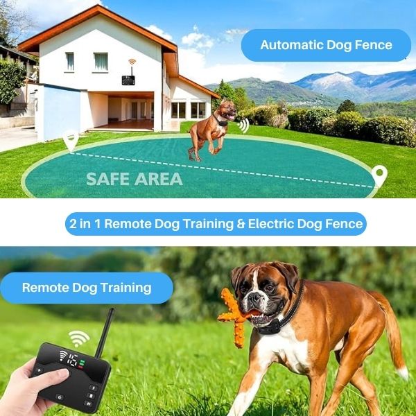 2-in-1 Wireless Pet Training Collars and Dog Fence Sound Check Electric and Vibrating Shock Dog Collar Fence From 65 to 1640 Feet