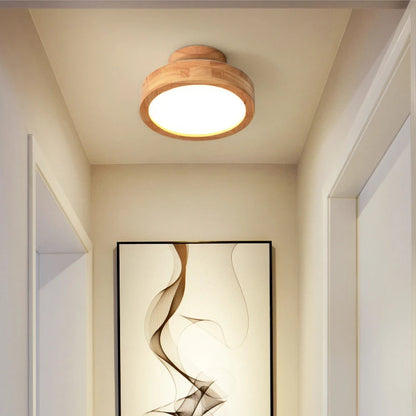 Round LED Flush Mount Ceiling Light Modern Wood/Acrylic