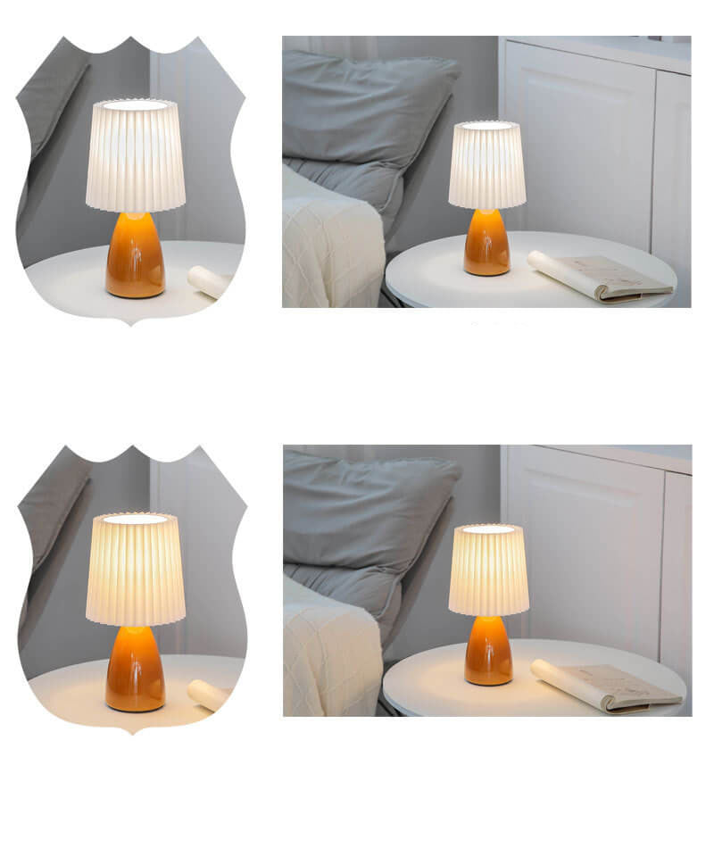 Scandinavian Retro Pleated Shade Glass Base Light Table Lamp