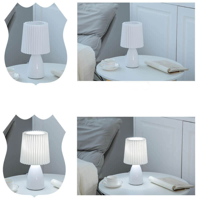 Scandinavian Retro Pleated Shade Glass Base Light Table Lamp