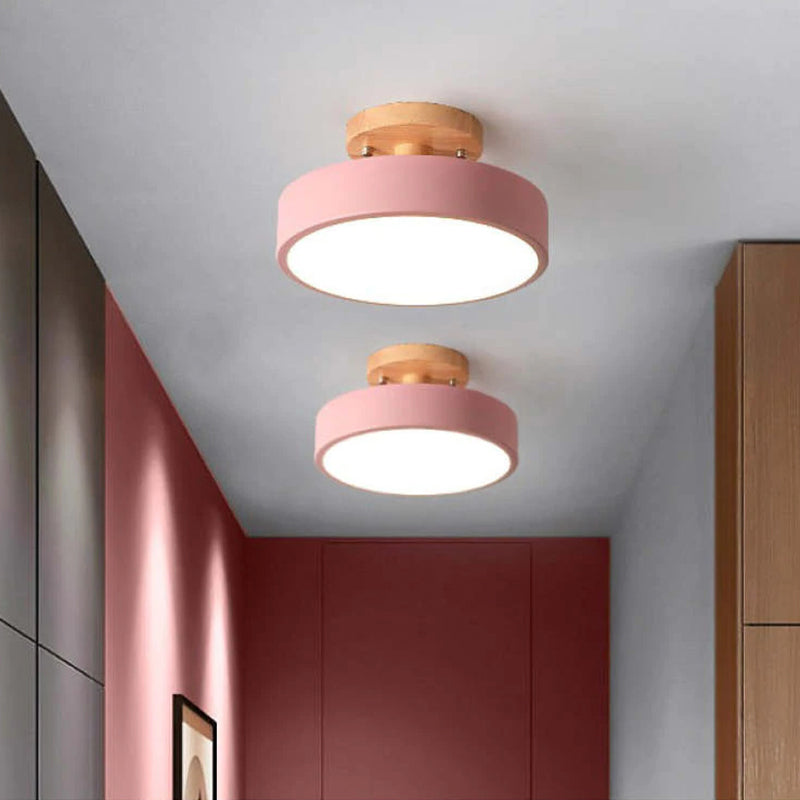 Round LED Flush Mount Ceiling Light Modern Wood/Acrylic