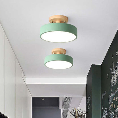 Round LED Flush Mount Ceiling Light Modern Wood/Acrylic