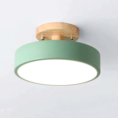 Round LED Flush Mount Ceiling Light Modern Wood/Acrylic