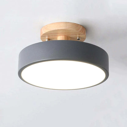 Round LED Flush Mount Ceiling Light Modern Wood/Acrylic