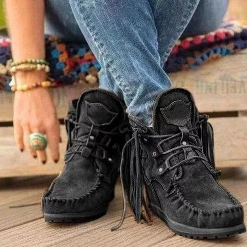 Retro Fringe Moccasin Leather Winter Boots