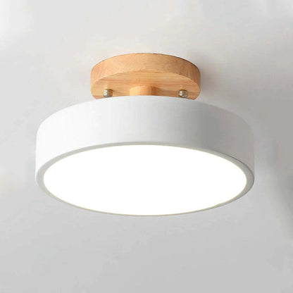 Round LED Flush Mount Ceiling Light Modern Wood/Acrylic