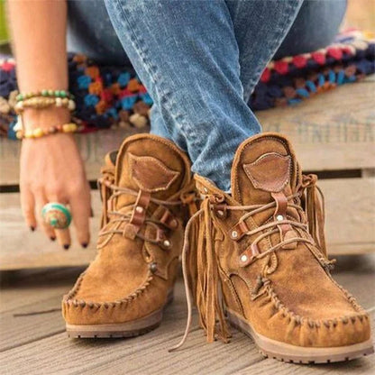 Retro Fringe Moccasin Leather Winter Boots