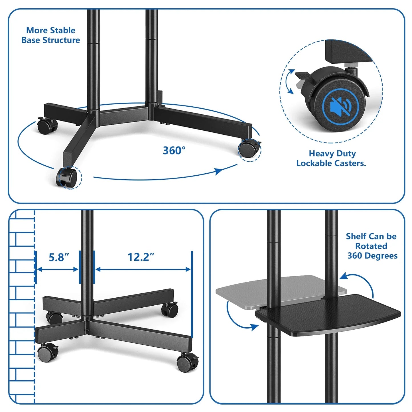 Rolling Tv Stand Mobile Cart With Shelf