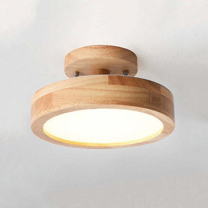 Round LED Flush Mount Ceiling Light Modern Wood/Acrylic