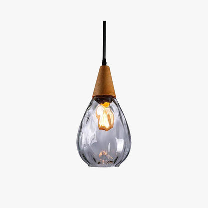 Vintage Teardrop Pendant Light, Glass/Wood