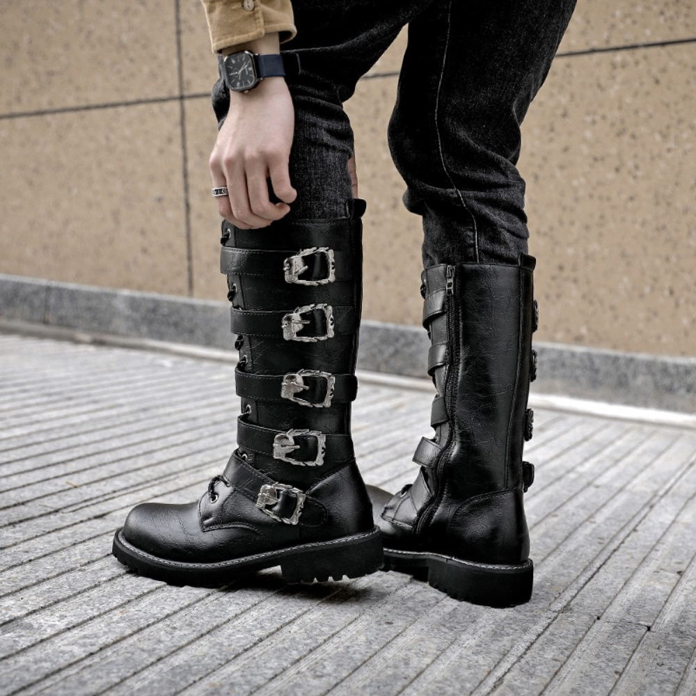 Urban Biker Buckle Boots Lace-Up