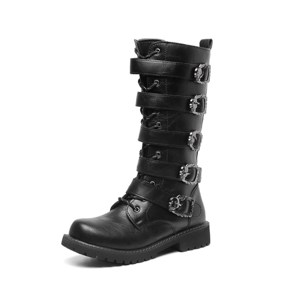 Urban Biker Buckle Boots Lace-Up