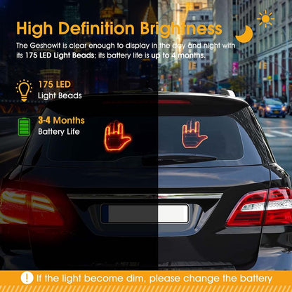 Middle Finger Car Gesture Light with Remote | Funny Car Finger Light with Remote