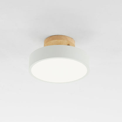 Round LED Flush Mount Ceiling Light Modern Wood/Acrylic