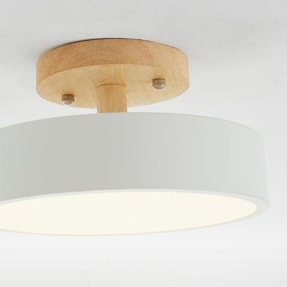 Round LED Flush Mount Ceiling Light Modern Wood/Acrylic