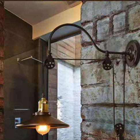 Retro Industrial Wrought Iron Light Pulley Wall Sconce Lamp