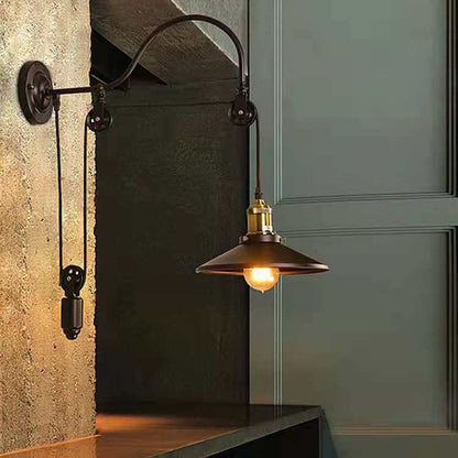 Retro Industrial Wrought Iron Light Pulley Wall Sconce Lamp