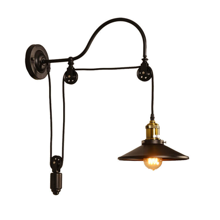 Retro Industrial Wrought Iron Light Pulley Wall Sconce Lamp