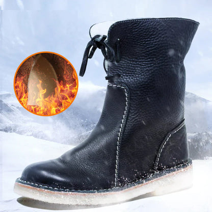 Women Winter PU Warm Lace Up Snow Boots