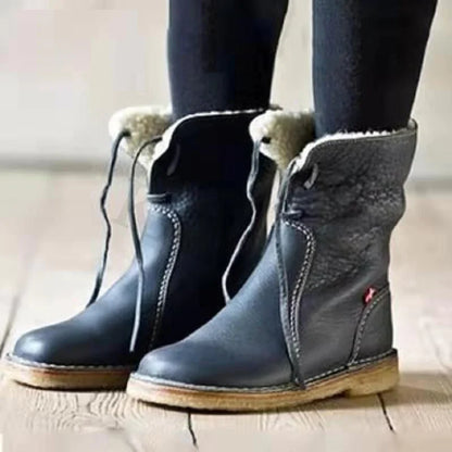 Women Winter PU Warm Lace Up Snow Boots