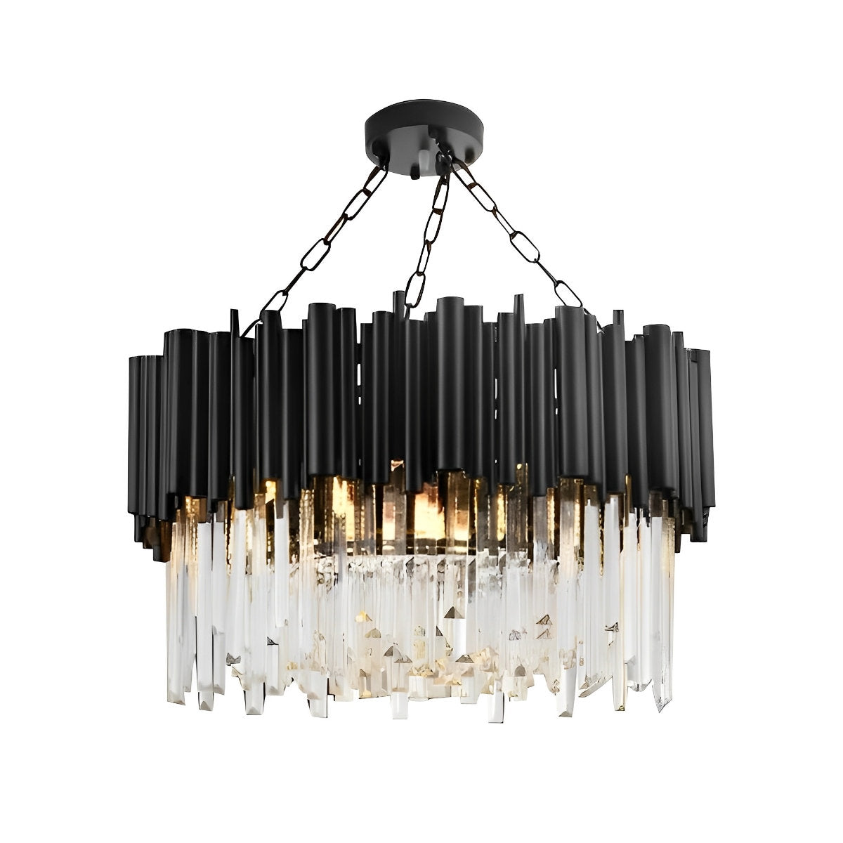 Circular Clear Crystal Metal Black Modern Chandelier Pendant Lamp