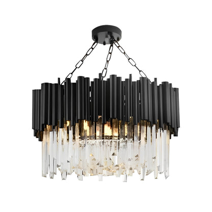 Circular Clear Crystal Metal Black Modern Chandelier Pendant Lamp