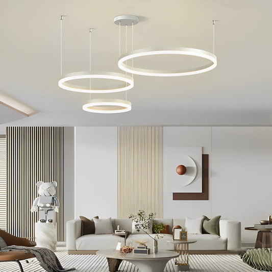 Circular Metal Rings Creative LED 3-Step Dimming White Modern Pendant Lights