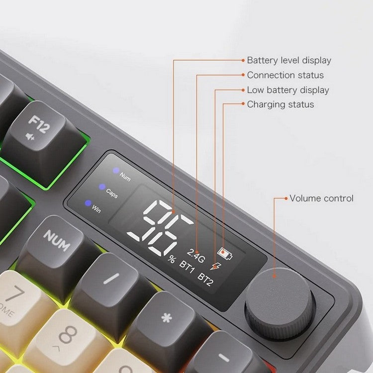 Silent Mechanical Keyboard - Cool Gaming Wireless Design with Display