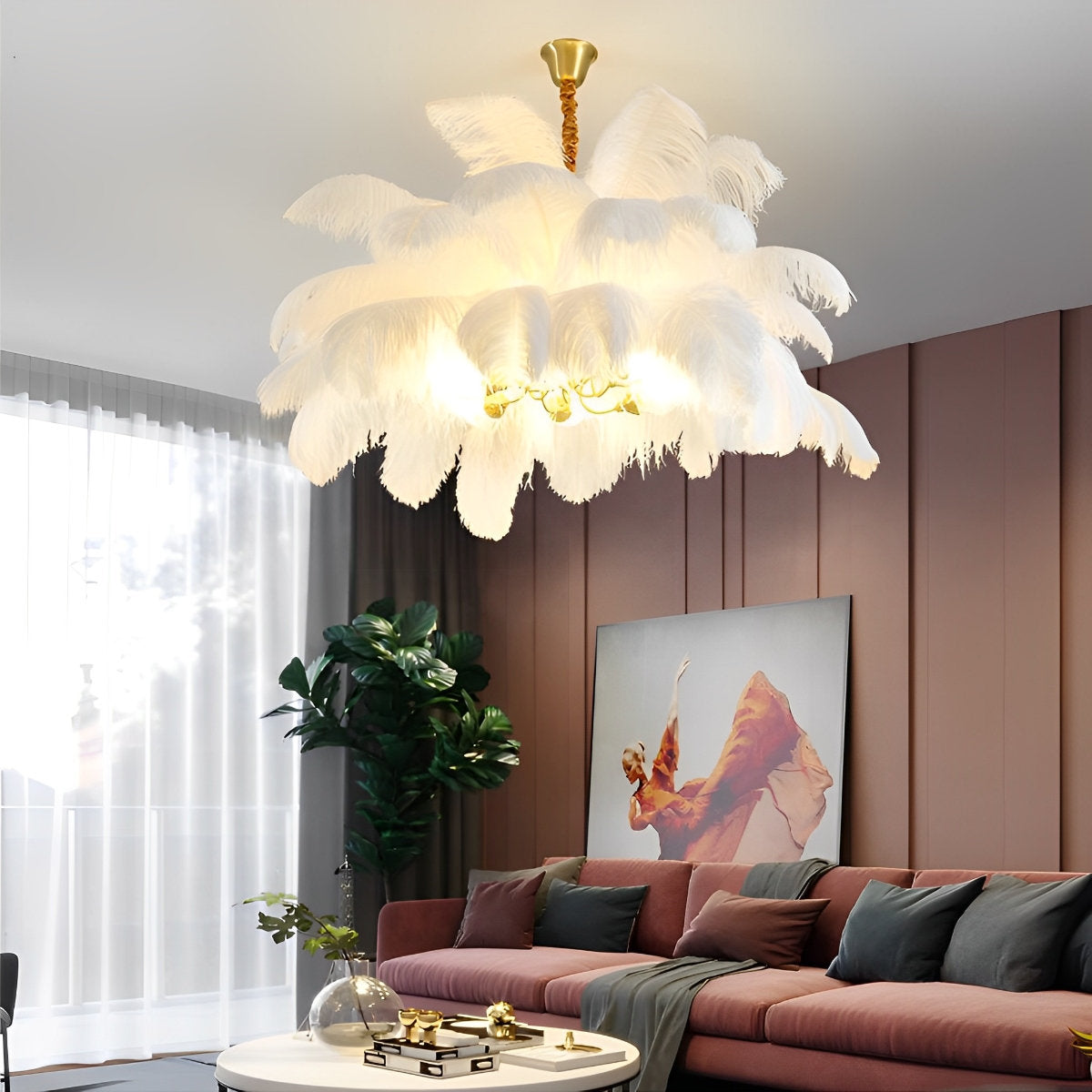 Creative Feathers Copper Chandelier Flush Mount Ceiling Light