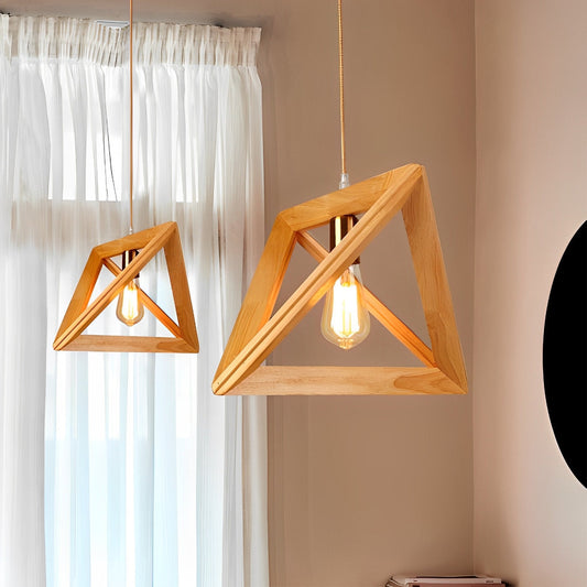 Creative Wood Frame Geometric Minimalist Chandelier Ceiling Pendant Lamp