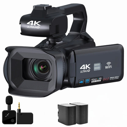 UHD 4K Camcorder Videocamara - 18X Zoom, Rotating Touchscreen & Microphone plug ideal Vlogging