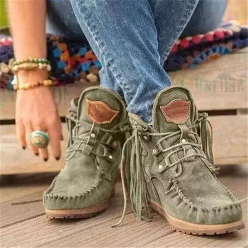 Retro Fringe Moccasin Leather Winter Boots