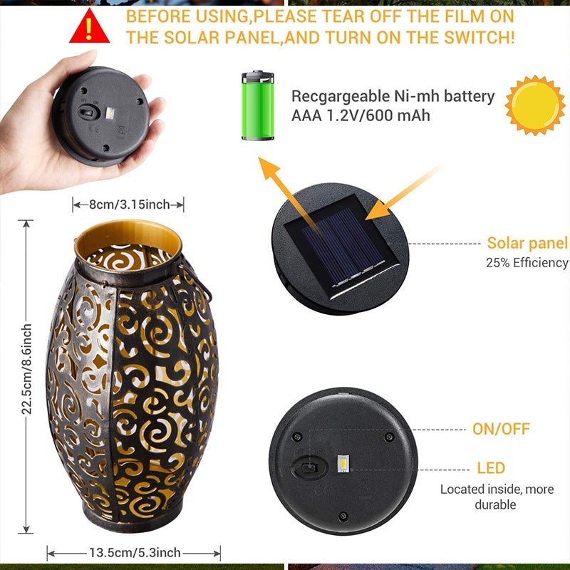 Solar-Powered Bronze Antique LED Solar Lantern Lights