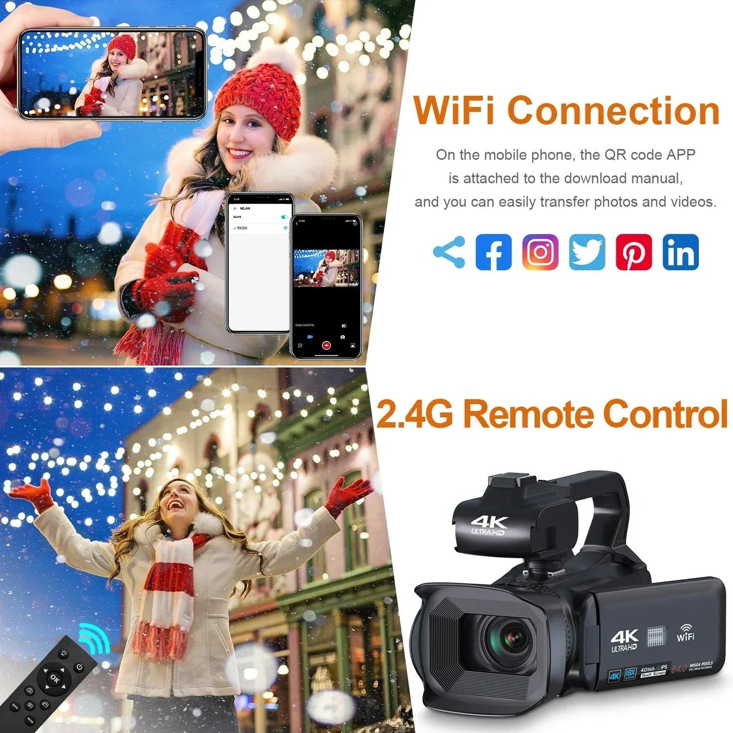 UHD 4K Camcorder Videocamara - 18X Zoom, Rotating Touchscreen & Microphone plug ideal Vlogging