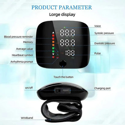 Smart Wrist Blood Pressure Monitor – Electronic Portable Sphygmomanometer with Voice Alerts