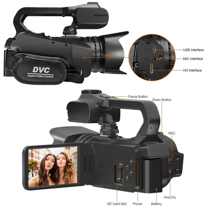 UHD 4K Camcorder Videocamara - 18X Zoom, Rotating Touchscreen & Microphone plug ideal Vlogging