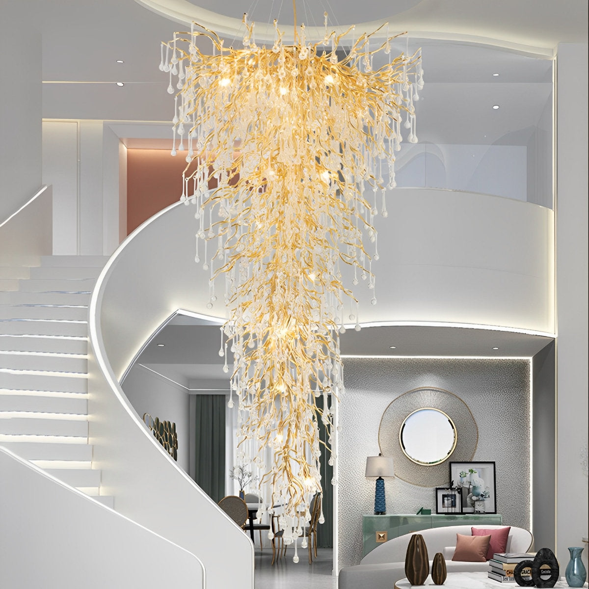 Modern Luxury Gold Tree Branch Teardrop Waterfall Chandelier Lights