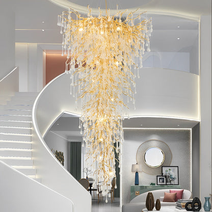 Modern Luxury Gold Tree Branch Teardrop Waterfall Chandelier Lights