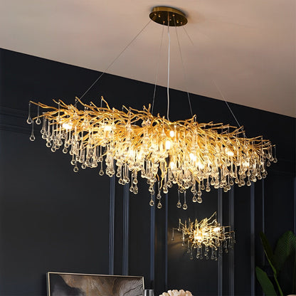 Modern Luxury Gold Tree Branch Teardrop Waterfall Chandelier Lights