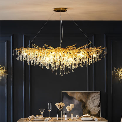 Modern Luxury Gold Tree Branch Teardrop Waterfall Chandelier Lights