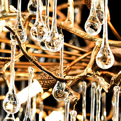 Modern Luxury Gold Tree Branch Teardrop Waterfall Chandelier Lights