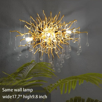 Modern Luxury Gold Tree Branch Teardrop Waterfall Chandelier Lights